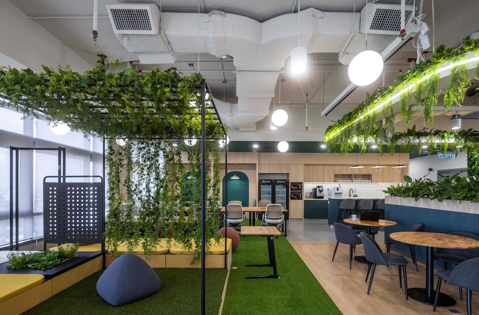 emspaced hybrid workspace near pantry